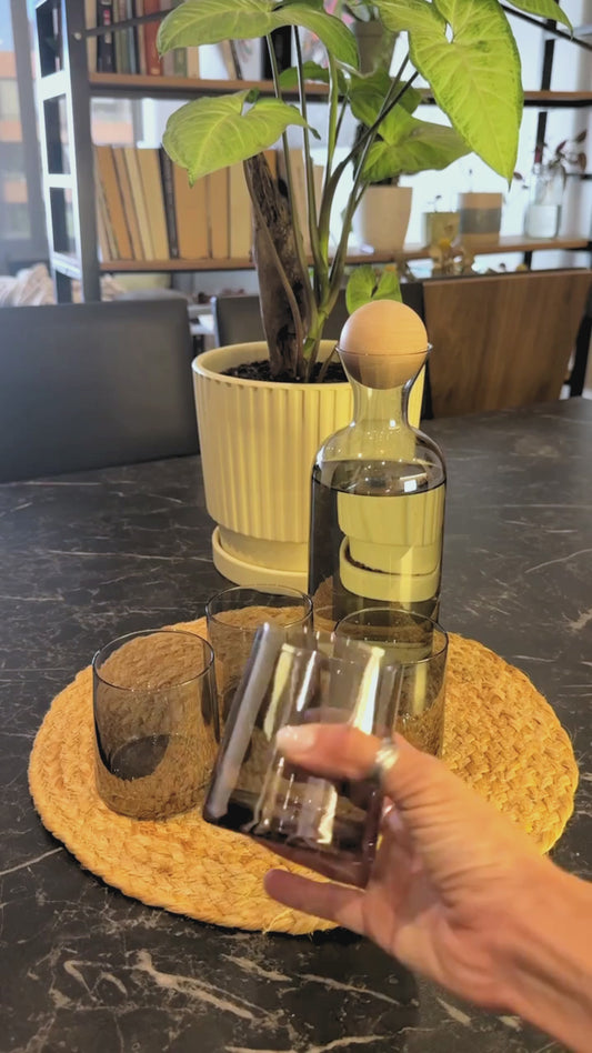 Jarra de Vidrio Decantador Lujoso 4 vasos Gris