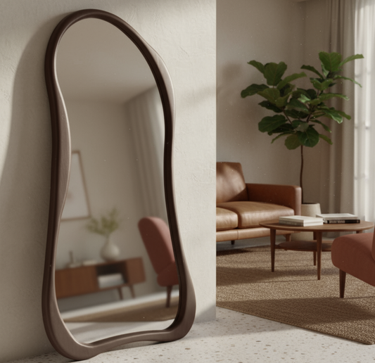 PREVENTA - Espejo Asimetrico Cuerpo Entero Madera Color Cacao 180X80cm