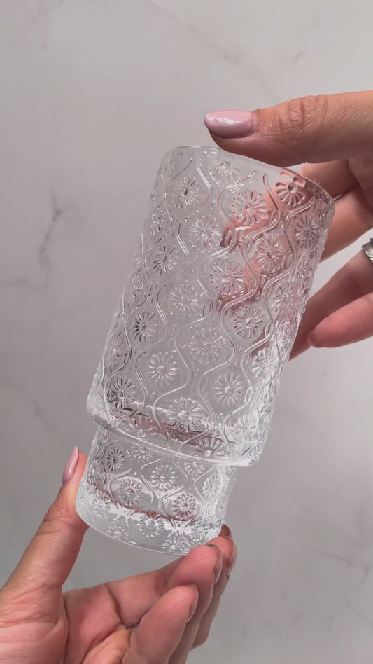 Set de 4 Vasos de vidrio Flor Begonia de 280 ml.